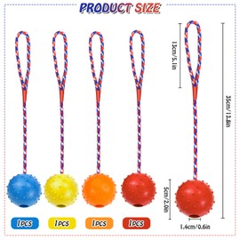 GMMG Dog Toy Ball with Rope, Pack of 4 Dog Balls, Throwing Ball, Dog Balls with Cord, Dog Toys, Ball with Cord Dog