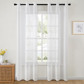 MIULEE Sheer Voile Curtain with Eyelets Transparent Look Curtain Eyelet Curtain Transparent for Bedroom Living Room 102 x 260 cm (W x H) Set of 2 White
