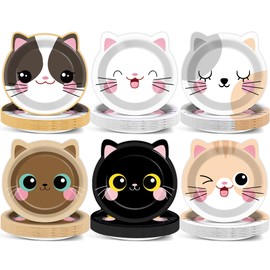 ZOIIWA 48Pcs Cat Theme Birthday Party Supplies Cartoon Kitten Paper Dinner Plates Disposable Cat Shaped Tableware Dinnerware Set for Kids Girls Birthday Baby Shower Party Table Decoration Favors