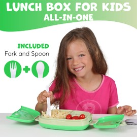 Umami All-in-1 Bento Box for Kids, Ice-pack & Utensils Included, 100% Leakproof & BPA free, Parents' favorite Lunch Box Kids (Green, 27 oz)