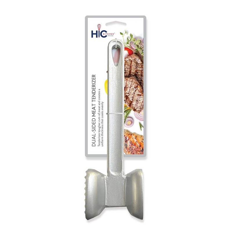 HIC Kitchen Non-Stick Dual-Sided Meat Tenderizer Mallet Marinating Prep Tool,