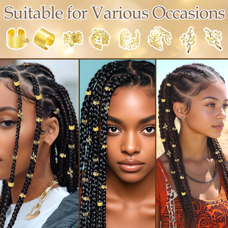 NAISKA 40Pcs Gold Hair Jewelry for Braids Loc Hair Cuff