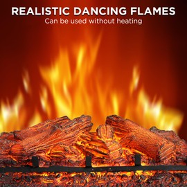 TURBRO Eternal Flame Infrared Electric Fireplace Logs, 23" Infrared Quartz, Remote Control Fireplace Insert Log Heater, Realistic Lemonwood Ember Bed, Thermostat, Timer, 1500W Black