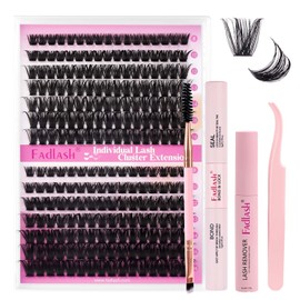 280 Pieces Eyelash Clusters, FADLASH DIY Eyelash Extensions Set, Super Hold Cluster Eyelash Binding and Seal, Cluster Eyelashes Individual Applicator Tool (80D + 100D-0.07D-8-16mix Kit)