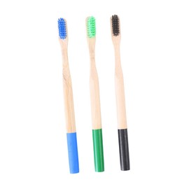 IWOWHERO 3pcs Natural Bamboo Toothbrushes Charcoal Bristles Oral Care for Boy Girl and Adults Soft Bristles for Gentle Cleaning Random Colors Army Black