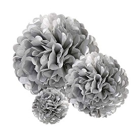 Premium [Pack of 10] Large Tissue Paper Pom Poms (Silver 10")