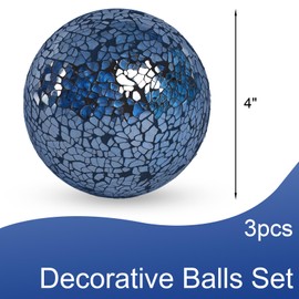 DomeStar 3PCS Decorative Balls, Mosaic Glass Orbs Centerpiece Balls 4inch Dark Blue Orbs for Decorate Bowls Vases Tables Wedding Party