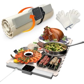 Warming Mat for Food, 26"x15.5" Silicone Food Warmer with 5 Temperature Settings, Foldable, Child Lock & Auto Shut-Off, Ideal for Baby Bottles, Buffets, Parties, and Family Meals