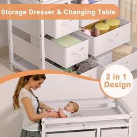 XJD Baby Changing Table with 6 Storage Drawers and Pad Baby Changing Station, Diaper Changing Station(White)