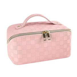 Cosmetic Bag,Travel Makeup Bag, Large Capacity Cosmetic Bags for Women, Waterproof Portable Open Flat Toiletry Bags,Makeup Organizer Bag with Divider and Handle, Pink Cosmetic Pouch Gifts for Women