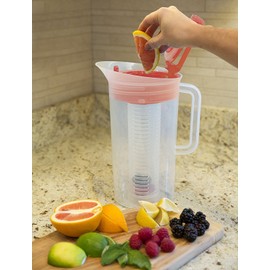 Primula Today Shake and Infuse Pitcher - Spacious and Innovative Infusion Chamber - 100% BPA, PVC, Phthalate, and Lead Free - 3 Quarts - Red