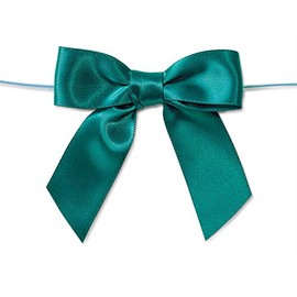 12 PK, 3" Teal Pre-Tied Satin Gift Bows with Twist Ties for Gift Bags, Favor Bags & Gift Packaging