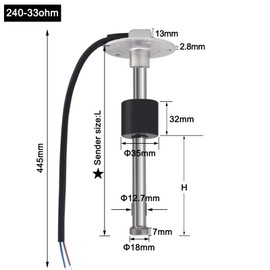 KAOLALI Fuel Gas Sender Stainless Steel Fuel Sending Unit Marine Boat Water Level Gauge Sensor 5 Hole fit Fuel &Water Gauge 0~190ohm 240~33ohm (240-33ohm, 14"(350mm))