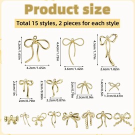 30pcs Alloy Bowknot Charms, 15 Styles Bow Charms for Jewelry Making Bowknot DIY Accessories for Bracelet Necklace Earrings (Gold & Silver)