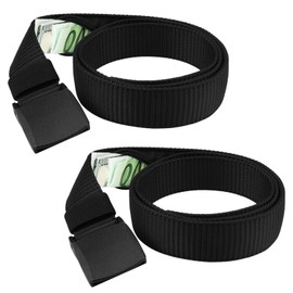 2 Stück Nylon Canvas Gürte mit Geheimfachl, 110 X 3.2cm Verstellbarer Keine Löcher Gürtel Belt Canvas Stoffgürtel, Verstellbarer Arbeitsgürtel Outdoor, für Reise, Dienstreise, Joggen (Schwarz)