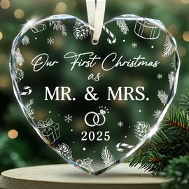 Funitz Our First Christmas Married Ornament 2025, Wedding Gifts for Newlyweds, Bridal Shower, Bride Gifts, Future Mr & Mrs Ornaments 2025, 1st Christmas Glass Ornament for Couple Gift Idea