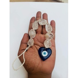 Natural Clear Quartz Evil Eye Stone Hanging, Clear Quartz Evil Eye Car Hanging, for Car Hanging and Door Hanging Reiki Healing and Crystal Healing Stones, Size 12 Inch Apporx