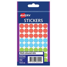 Avery Circle Stickers, Assorted Colours, 12 mm, 162 Labels (932294)