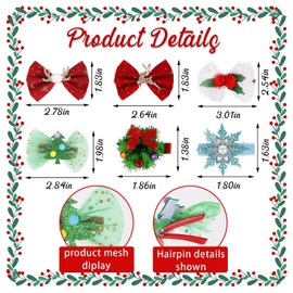 Habbiful 6 PCS Christmas Hair Clips for Women Girls Red and Green Christmas Hair Accessories Xmas Hair Bows Antlers reindeer Headdress Hairpin for Gifts Holiday Party Supplies