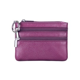 HXT-OAK Men's Women's Universal Leather Wallet Credit Card Wallets Small Wallets Business Cards Mini Wallets with Keychain with 3 Compartments for Banknotes and Cards Purple