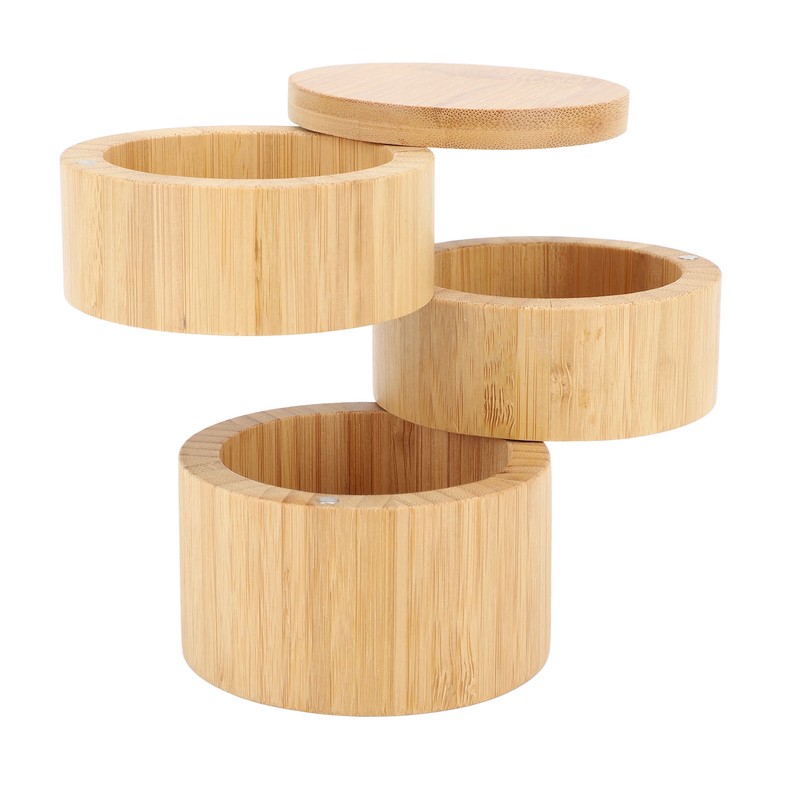 Home 3 Tier Bamboo Wood Container 3 Tier Seasoning Container