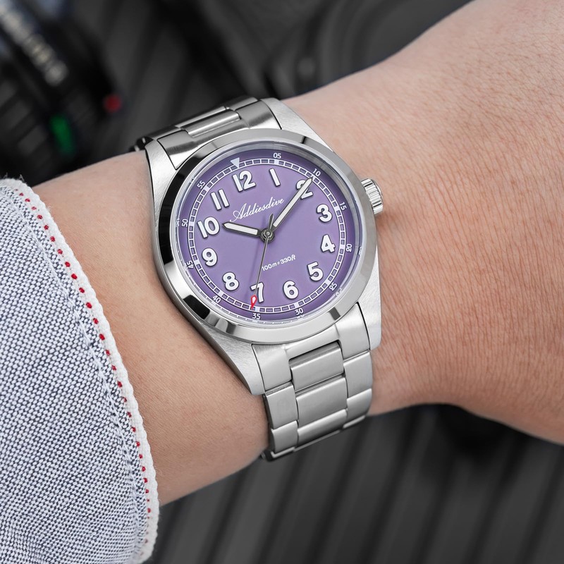 ADDIESDIVE Slim Watch Purple Dial Synthetic Sapphire Super Lume 100