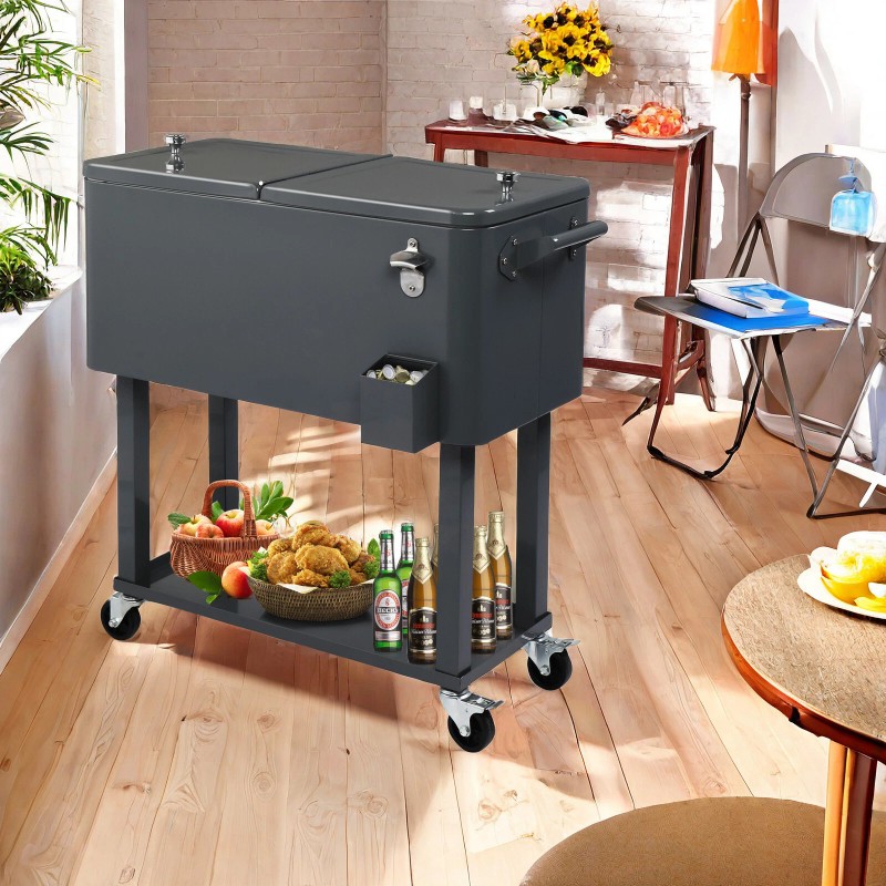 Jutoop 80QT Insulated Trolley - Dark Gray Plastic Rectangular Rolling