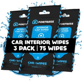 Fortress Fortress Car Interior Wipes (25 ct, Pack of 3) for Car Interior Cleaning, Dashboard, Seats, Detailing, and Steering Wheel [Travel Size] Skin-Safe Car Interior Cleaner Supplies