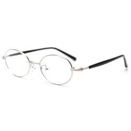 moomoobird Oval Glasses Men Women Retro Glasses Thin Frame Clear Lens Glasses Metal Glasses Frame, Silver Black Frame