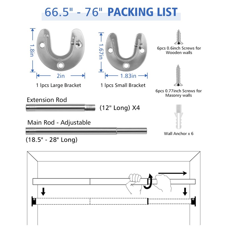 FIRJOY Closet Rods for Hanging Clothes - Heavy Duty, Length