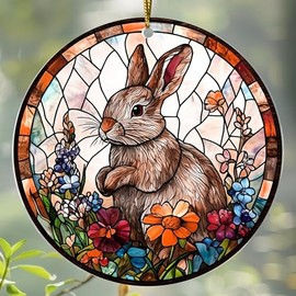 Easter Bunny Acrylic Suncatcher Ornaments for Spring Tree Hanging, Happy Easter Home and Party Decorations, Basket Stuffers and Gifts for Kids, Family, and Friends