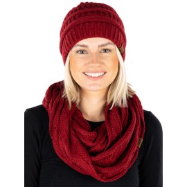 Regular Slouchy Beanie Matching Scarf Set Bundle - Burgundy (Solid)
