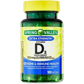 Vitamina D3 5000IU Extra Fuerte, 100 mini cápsulas Spvalley