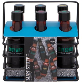 Man Stuff The 6 Pack Mens Shower & Body Wash Essential Toiletries Set with Caddy
