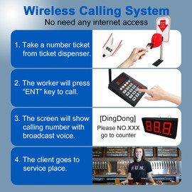 Take a Number System Queue Wireless Calling System Restaurant Calling System with Ticket Dispenser Loud Speaker Voice Broadcast 3 Digits Display for Hospital/Clinic/Food Truck/Bank/Kitchen