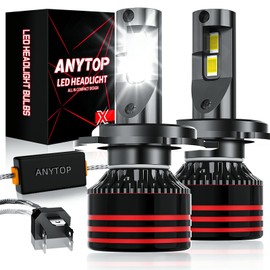 ANYTOP H4 HB2 9003 Led Bombillas para Faros Delanteros,180W 30000LM 6500K Blanco 800% Brillo Focos Kits de Conversión,Luz Alta Y Baja,Luces Antiniebla 2 Unidades