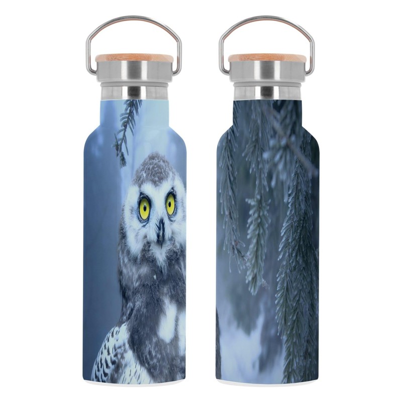 Edelstahlflasche Isolierte Thermosflasche - Baby Eule im Schnee Prächtige gelbe