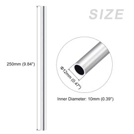 METALLIXITY 6063 Aluminum Tube (12mm OD x 10mm ID x 250mm L) 3Pcs, Aluminum Round Tubing - for Home Furnishing, Machinery, DIY Handicraft