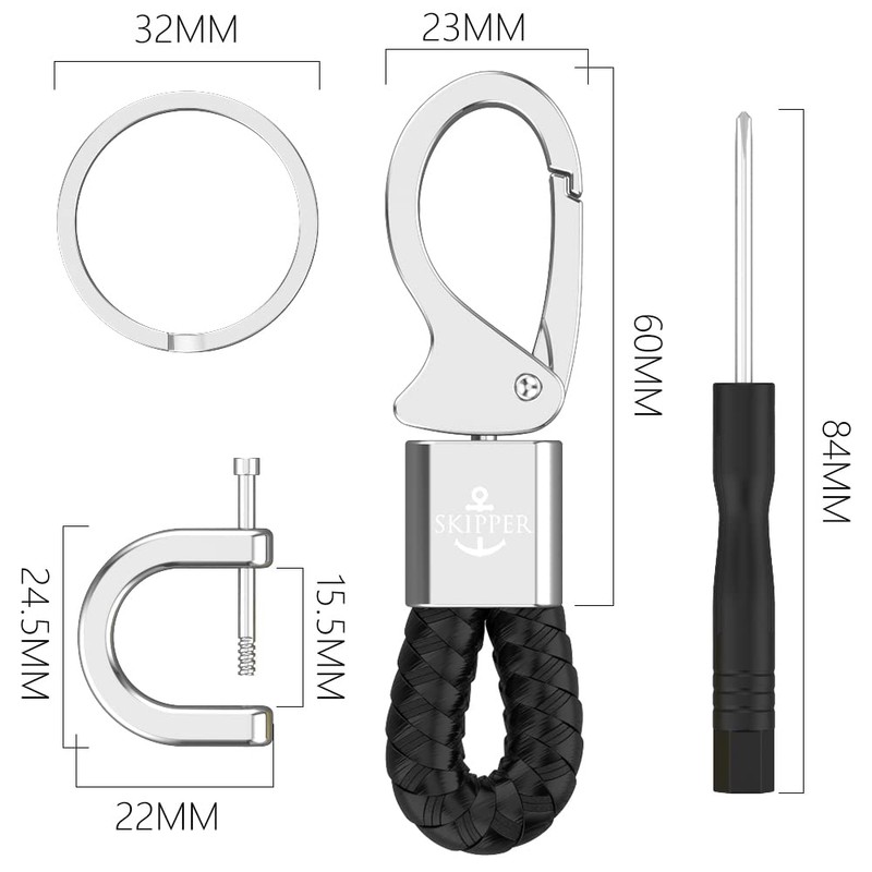 Skipper D-Clip Carabiner Keyring Imitation Leather Gift for Wife Husband
