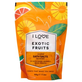 I Love Exotic Fruits Scented Bath Salts, With 99% Naturally Derived Ingredients Including ACB Bio-Water Bamboo, Lightly Fragranced Leaving Skin Feeling Silky & Smooth, Vegan-Friendly 17.64 oz