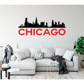 CuteDecals Chicago City Skyline Silhouette Wall Decal - Black Fashion City Silhouette Decoration - Wall Decal for Home Bedroom Decoration (Wide 20 inchx9 inch Height)