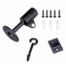 Heavy Duty Door Stopper with Hook, Stainless Steel Door Holder Stop with Sound Dampening Rubber Bumper Wall Mounted Door Floor Stop Holder,Free Screws (Black)
