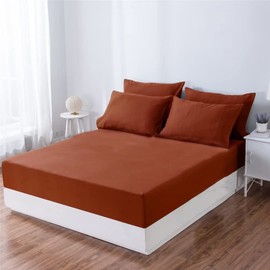 Ruccit Double Fitted Sheet Burnt Orange Deep Pocket Fitted Sheet Double Bed 16"(41cm) Deep Fit All-around Elastic Fitted Sheet Only Brushed Microfiber Bed Sheet,Fade-resistant,Soft,Easy-care