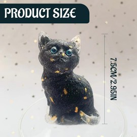 Resin Crystals Cat Decoration, Black Cat Figures, Obsidian Black Cat, Figure Cat Figure Decoration, Gift for Cat Lovers