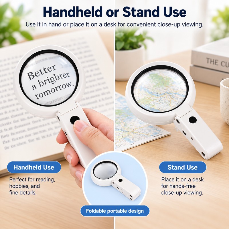 Foldable LED Magnifying Glass for Reading & Detail Work –