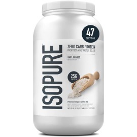 Isopure Whey Protein Isolate, 25g Protein, Zero Carb, Keto, Unflavored, 3 lbs