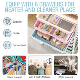 Rolling Storage Cart, Rainbow Cart with 8 Drawers and Wooden Tabletop, Teacher Organization for Classroom, Art Cart for Classroom,Office,Bedroom,Rainbow