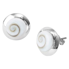 925 Sterling Silver Shiva Eye Earrings - Saint Lucia Stone - Natural Pearls - Shell - Small Silver Earrings White, Pendientes Pequeños, Sterling Silver, Eye of Saint Lucia, Sterling Silver, Eye of