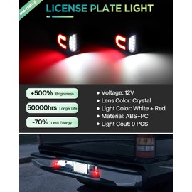 Red U-shaped Full LED License Plate Lights Tag Lamp Assembly for Silverado & Sierra 1500 2500 3500 HD/Avalanche/Tahoe/Suburban/Traverse/Yukon/Yukon XL/Escalade & ESV/EXT Pickup White/Red Tag Lamp,2PCS