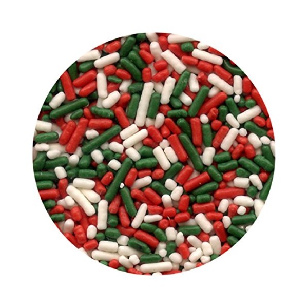 Christmas Red, White, & Green Jimmies / Sprinkles - 4 oz - Packaged in a food approved heat sealed bag